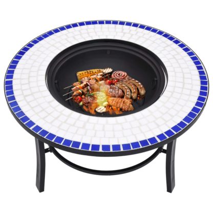 Mosaiikkitulisija sininen ja valkoinen 68 cm keramiikka - Image 3