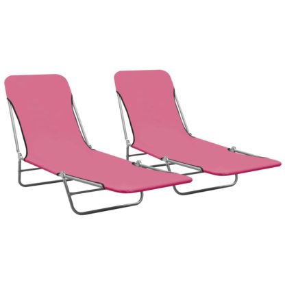 Taitettavat aurinkotuolit 2 kpl teräs ja kangas pinkki