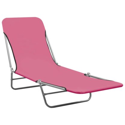 Taitettavat aurinkotuolit 2 kpl teräs ja kangas pinkki - Image 2