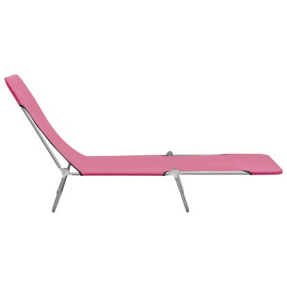 Taitettavat aurinkotuolit 2 kpl teräs ja kangas pinkki - Image 4
